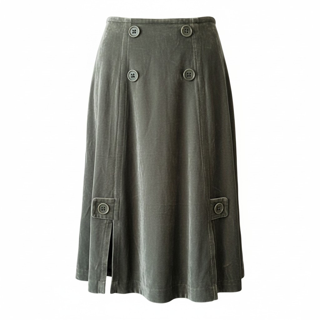 Vtg C.C. Outlaw Sage Green Silk Blend Velvet Double Breasted Midi Skirt 152661